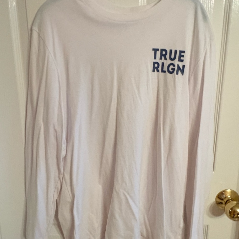 True Religion White and Blue Long Sleeve Tee